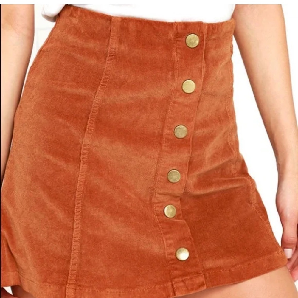 Rust Corduroy Button-Front Mini Skirt